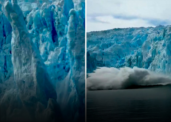 Fascinantes tomas del desprendimiento de una enorme masa de hielo de un glaciar