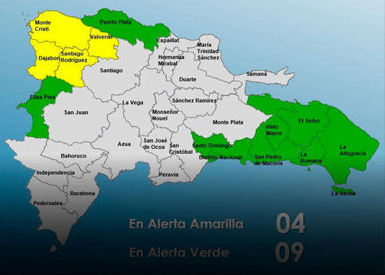 COE aumenta a 13 las provincias en alerta por lluvias; 4 están en amarilla