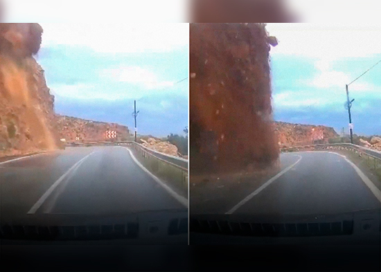 VIDEO: Caída de rocas sepulta un coche en plena carretera